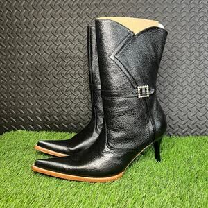 Dos de Oro Western Black High Healed Leather Boots Made in Mexico Woman Size 9.5